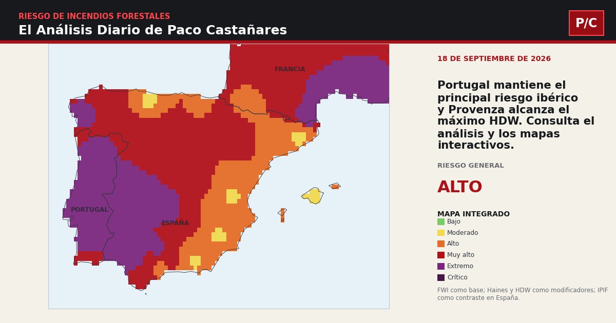 Mapa integrado del riesgo de incendios del 18 de septiembre de 2026